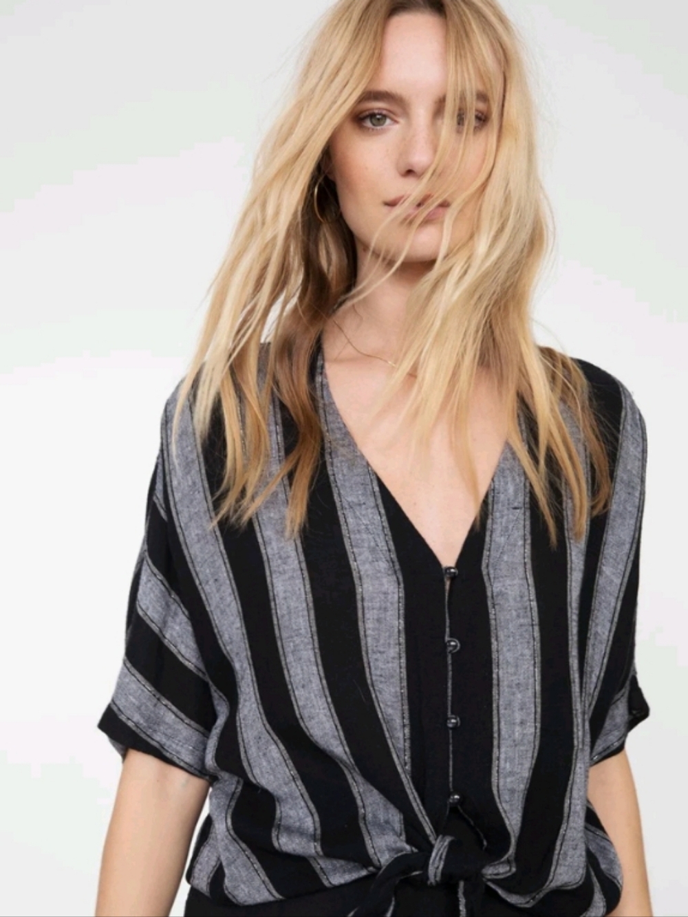 Rails Thea Thompson Stripe Tie Front Button Down Blouse Sz 2xl